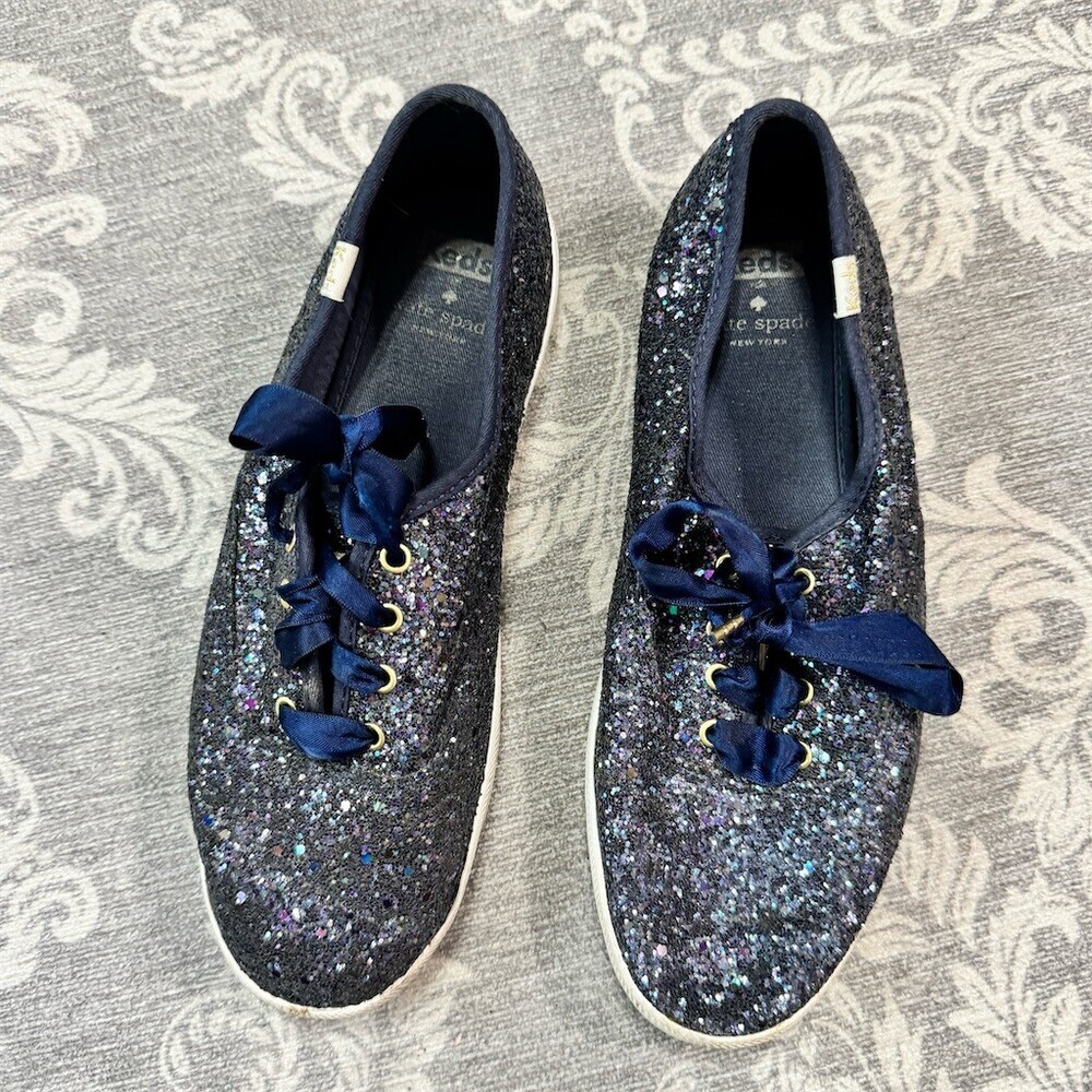 Keds x Kate Spade New York Womens Glitter Low Top Sneakers Navy Blue